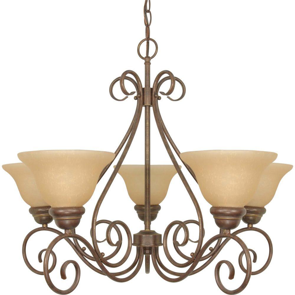 Glomar Adria 5Light Bronze Chandelier with Champagne Linen Washed