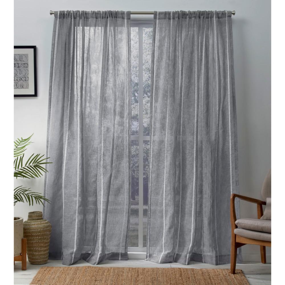 Santos Dove Grey Embellished Stripe Textured Linen Sheer Rod Pocket Santos Dove Grey Embellished Stripe Textured Linen Sheer Rod Pocket Top Window Curtain