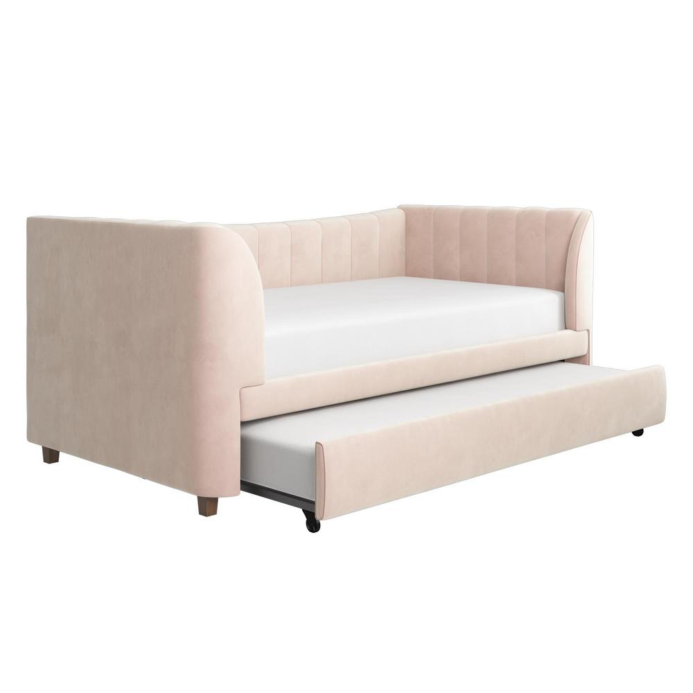 Little Seeds Valentina Pink Velvet Upholstered Twin Size Daybed With