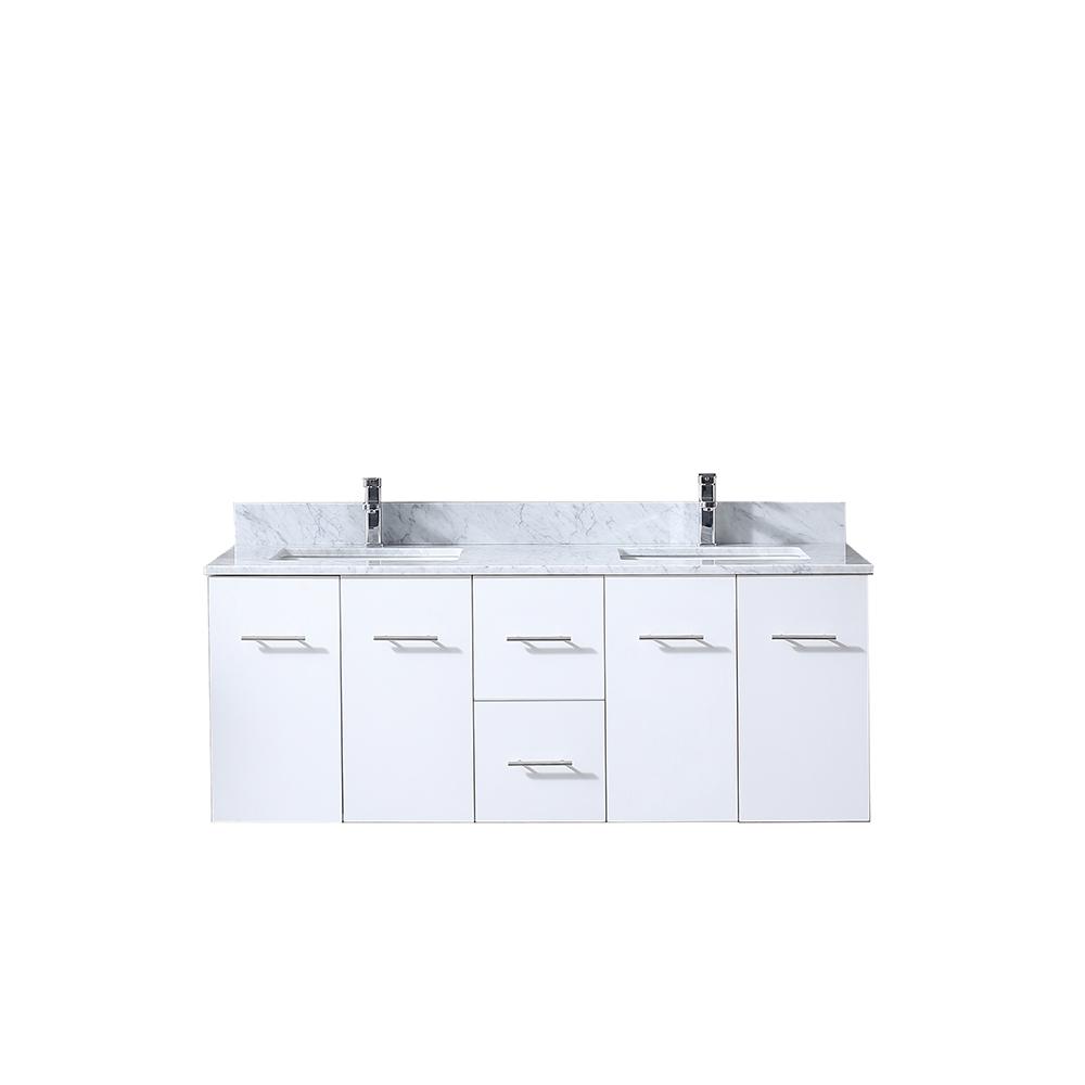 Lexora Amelie 60 In Double Vanity White White Carrera Marble Top