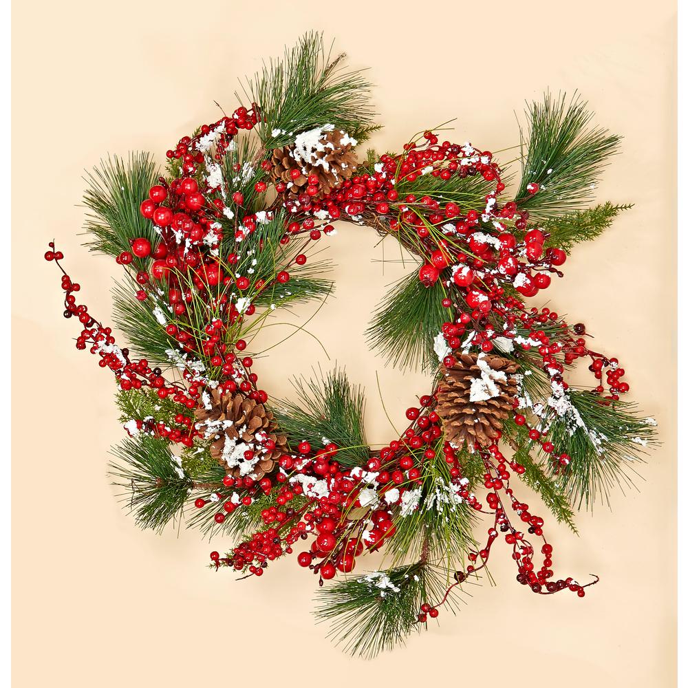 Worth Imports Snowy Cardinals /& Snowflakes 22 Pine Wreath W//Cardinals On Natural Twig Base
