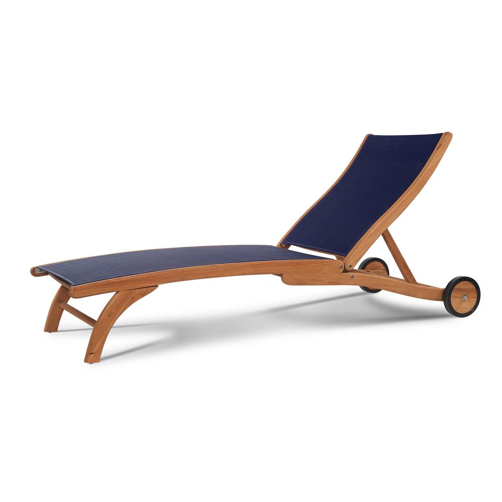 HiTeak Furniture Pearl Teak Outdoor Chaise Lounge in Black with Wheels