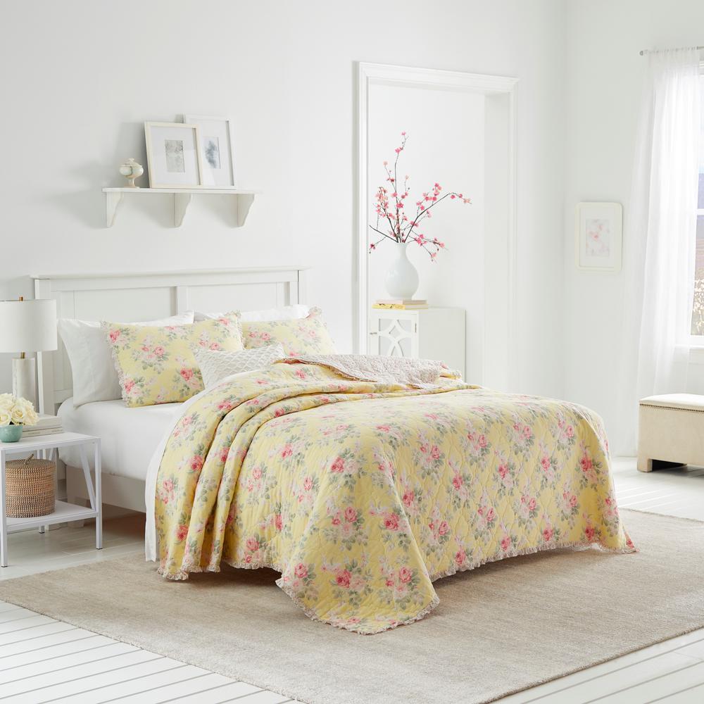 Laura Ashley Melany Ruffled Yellow Cotton King Quilt SetUSHSGR1146229