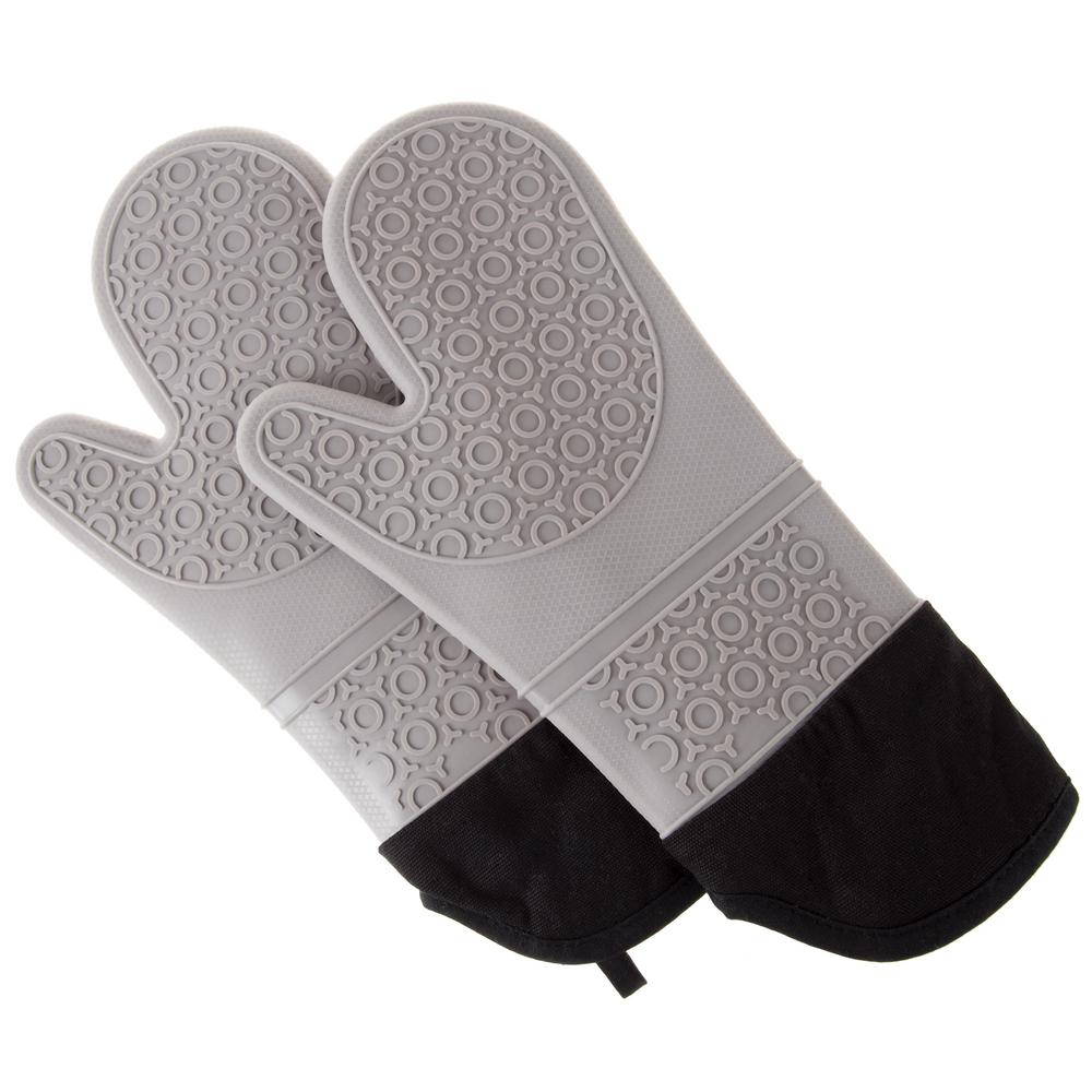 Lavish Home Silicone Gray Oven Mitts with Quilted Lining (2Pack