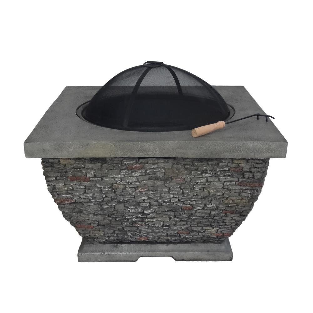 Noble House Karina 32 In X 20 Square Concrete Wood Burning Fire Square Concrete Wood Burning Fire Pit