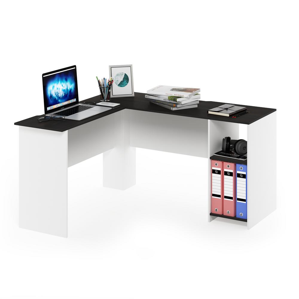 Furinno Indo Espresso White L Shaped Desk With Bookshelves