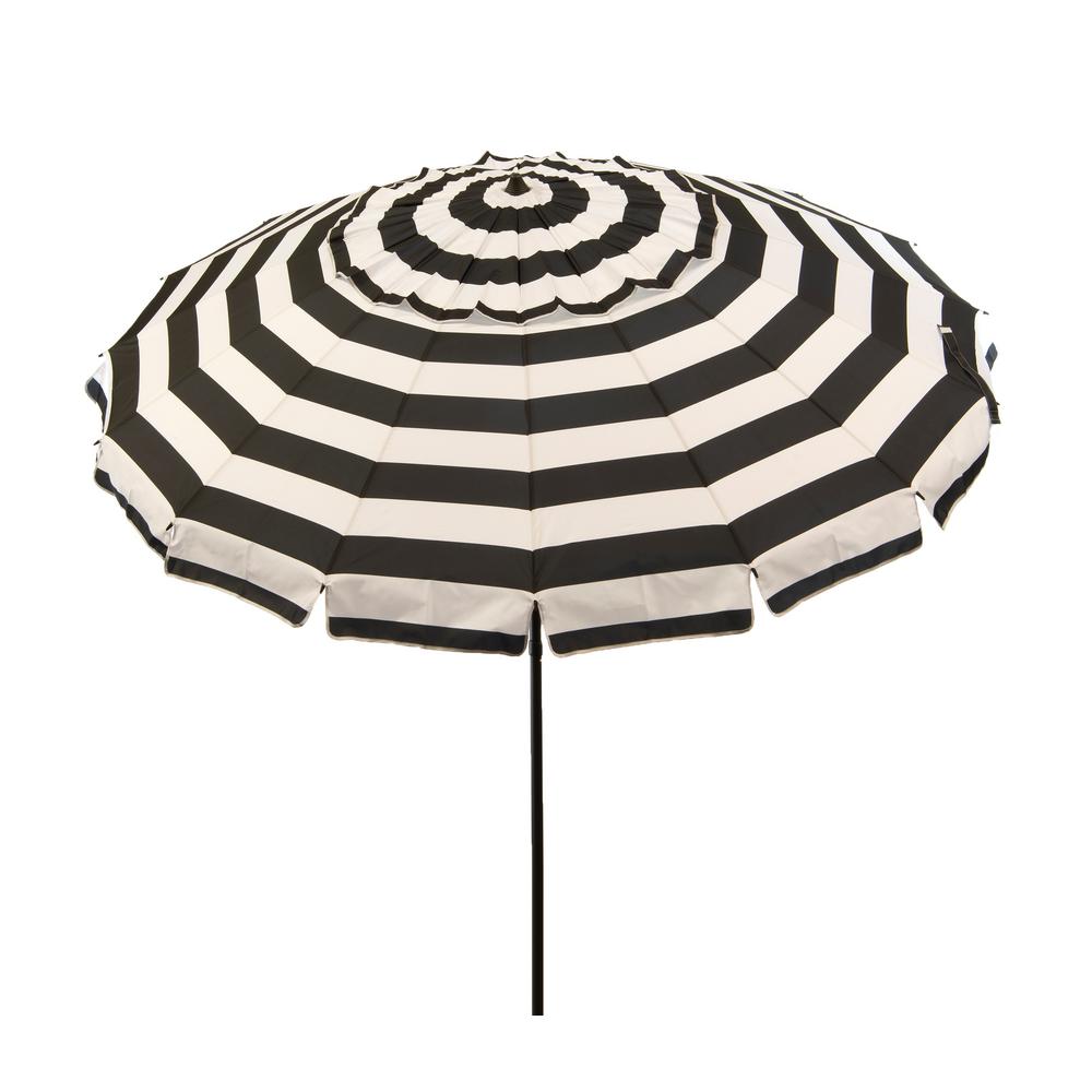 Destinationgear 8 Ft Aluminum Market Manual Tilt Beach Umbrella In Black And White Stripe Polyester 1435 The Home Depot