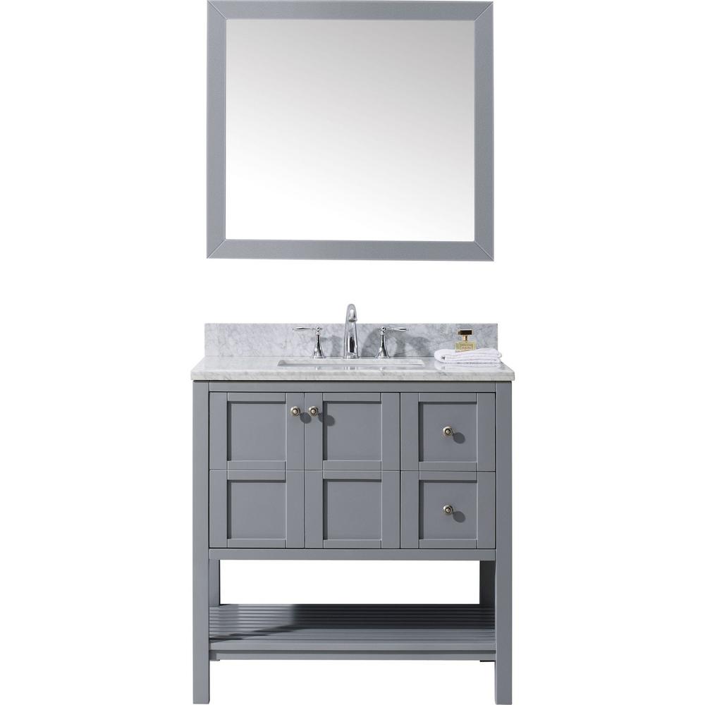 Virtu USA Winterfell 36 in. W Bath Vanity in Gray with Marble Vanity