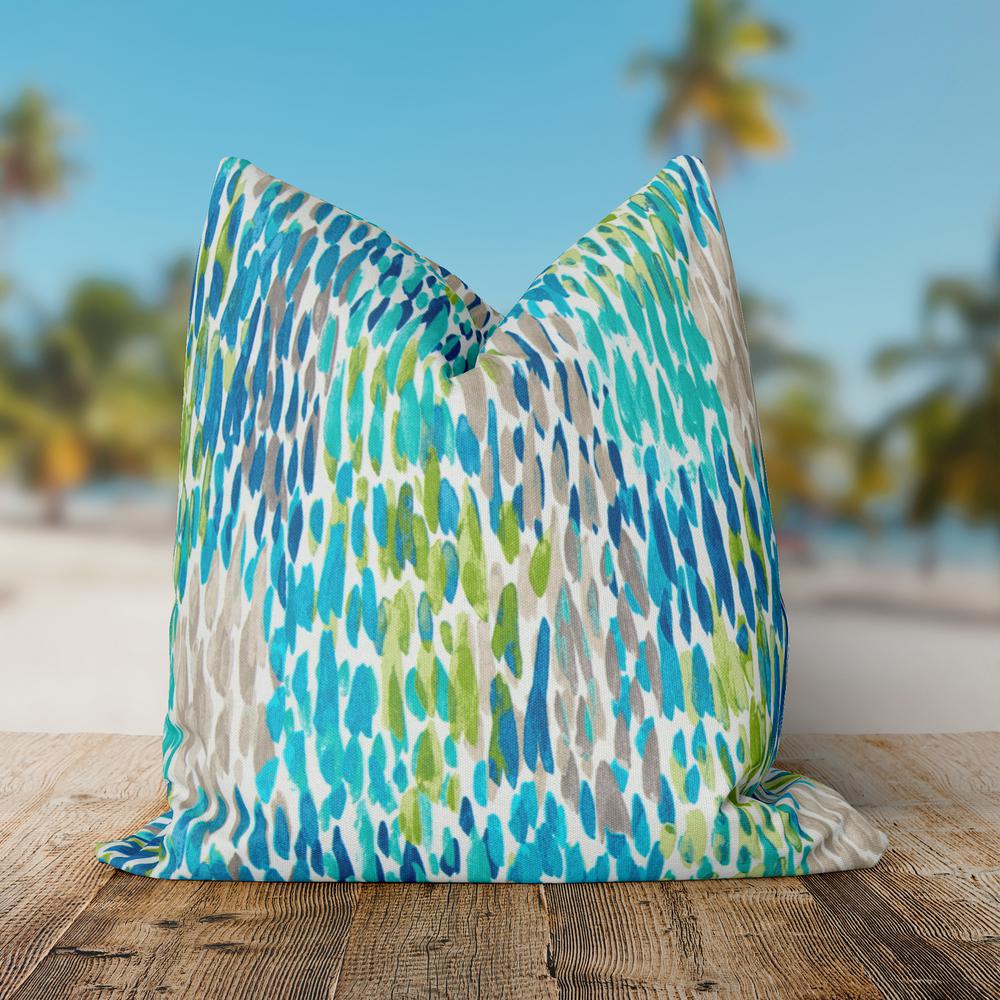 Grouchy Goose Peacock Feathers Blue Square Outdoor Throw Pillow