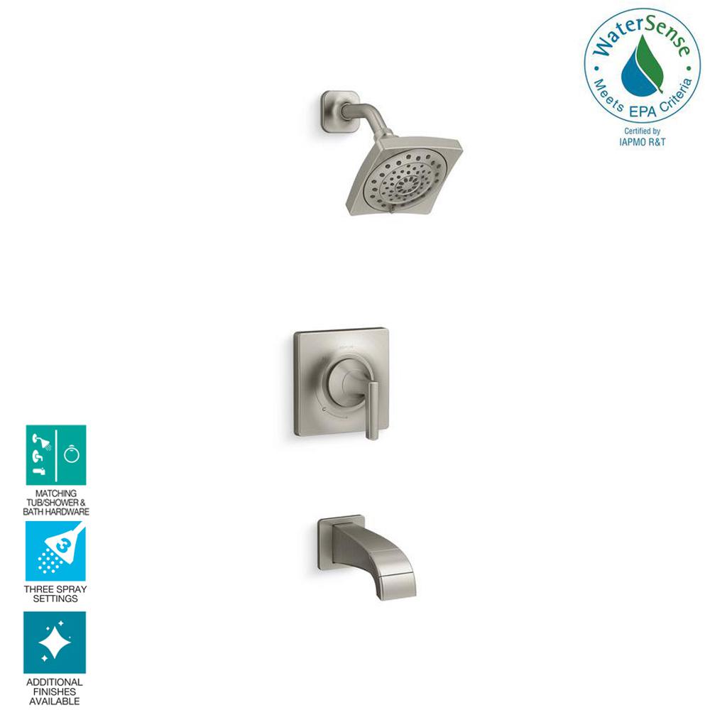 KOHLER Rubicon 1-Handle 3-Spray Wall-Mount Tub and Shower Faucet in Brushed Nickel Valve Included