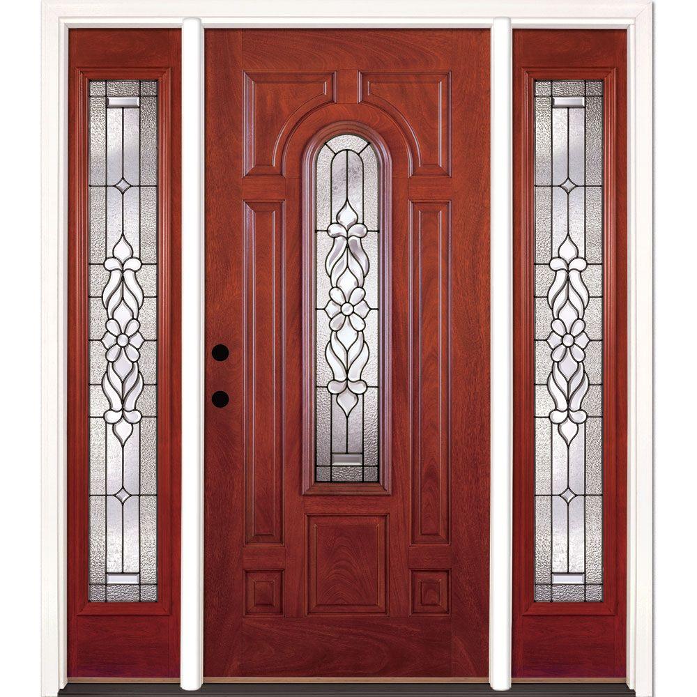Feather River Doors 67.5 in. x 81.625 in. Lakewood Patina Stained Cherry Mahogany RightHand