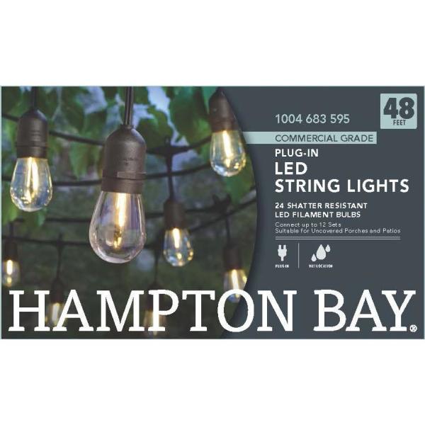 Hampton Bay 24 Light Indoor Outdoor 48, Patio Lights String 48 Ft