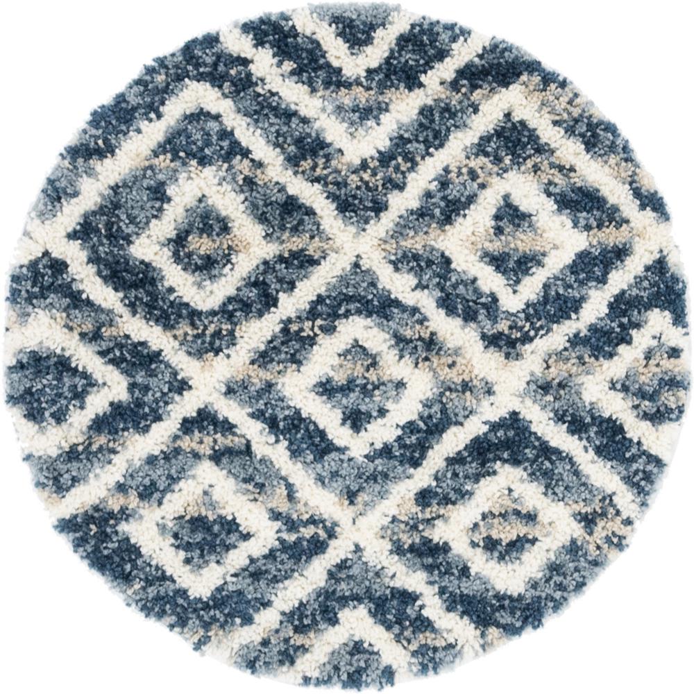 Unique Loom Hygge Diamond Blue 3 Ft In X Round Rug
