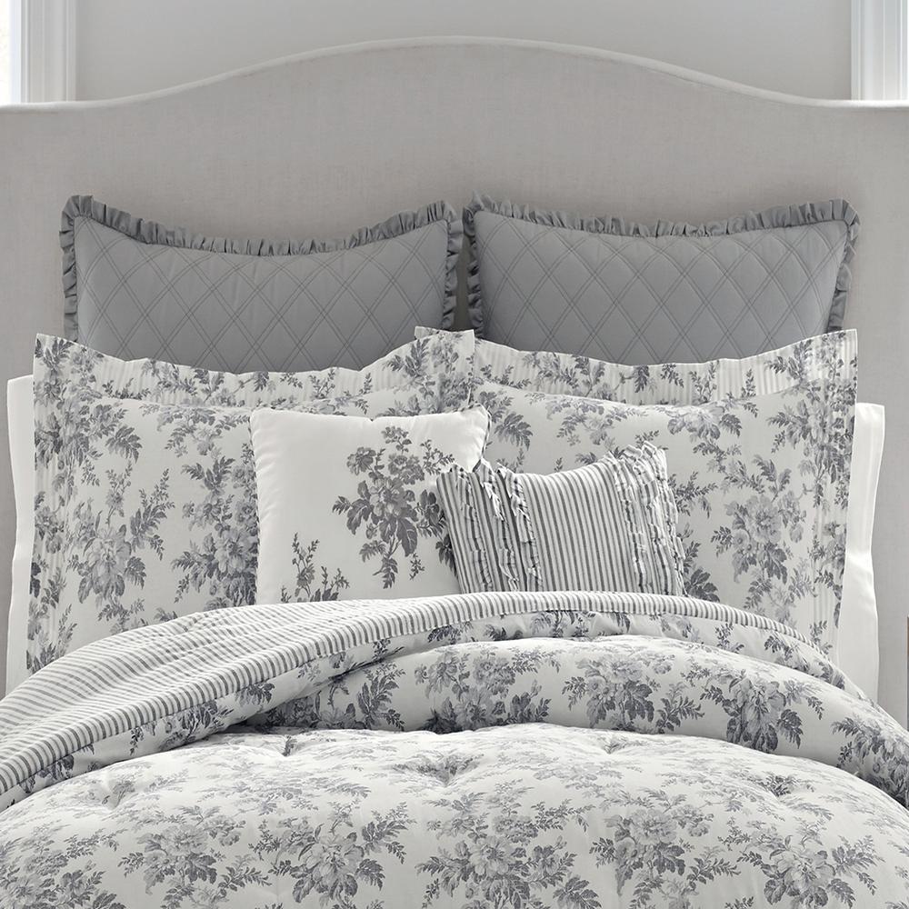 Laura Ashley Annalise 3 Piece Grey King Comforter Set