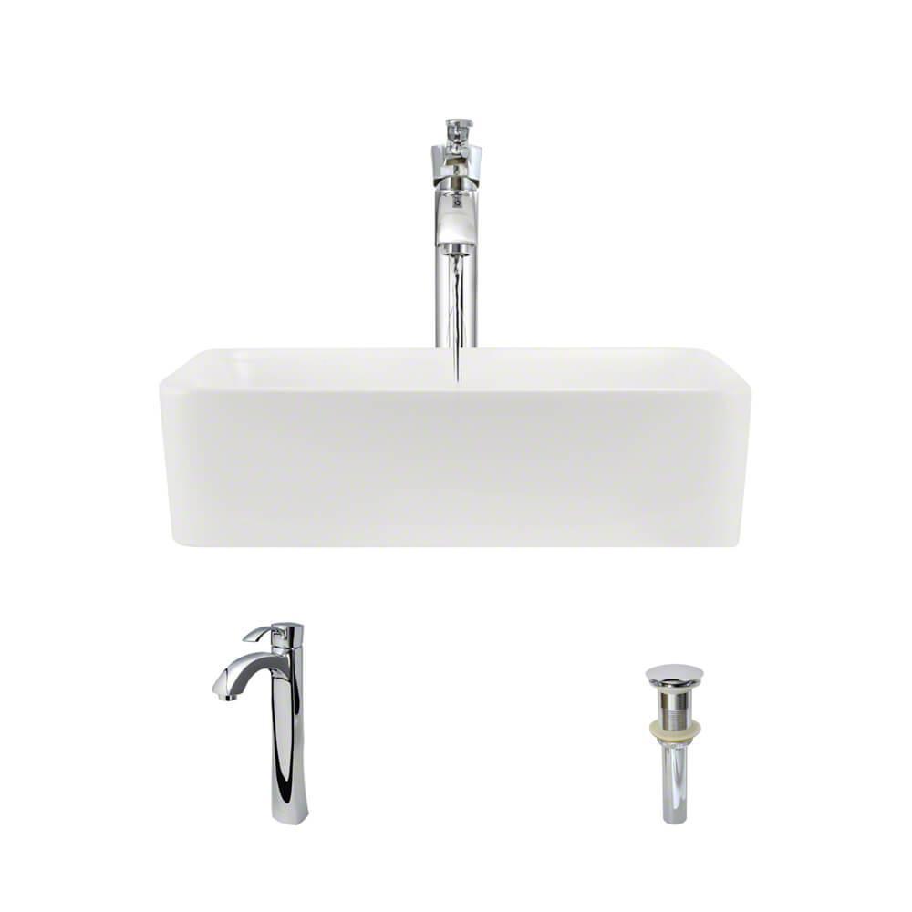 Rene By Elkay Porcelain Vessel Sink in Biscuit with 7001 Faucet and Pop