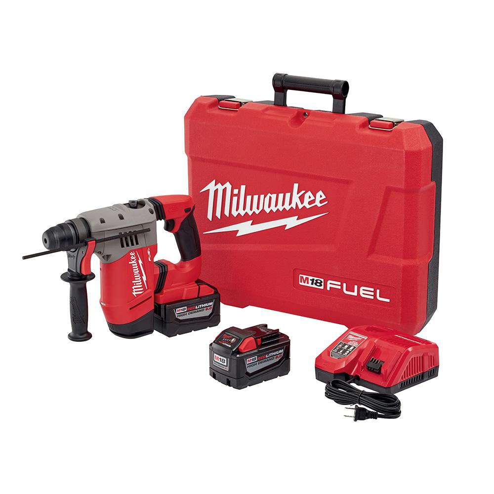 Milwaukee M18 FUEL 18Volt LithiumIon Brushless Cordless 1 in. SDSPlus Rotary Hammer Kit W/(2