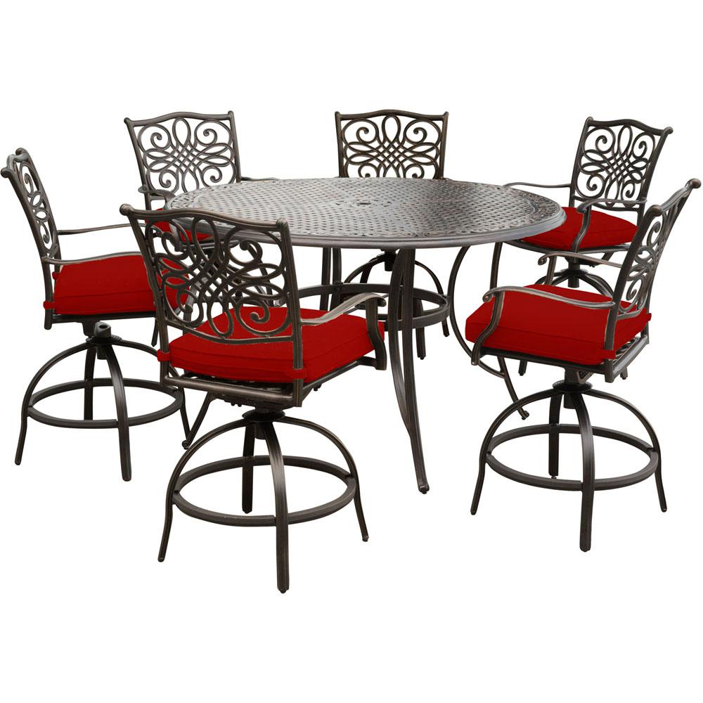 Hanover Traditions 7-Piece Aluminum Outdoor Bar Height Dining Set with