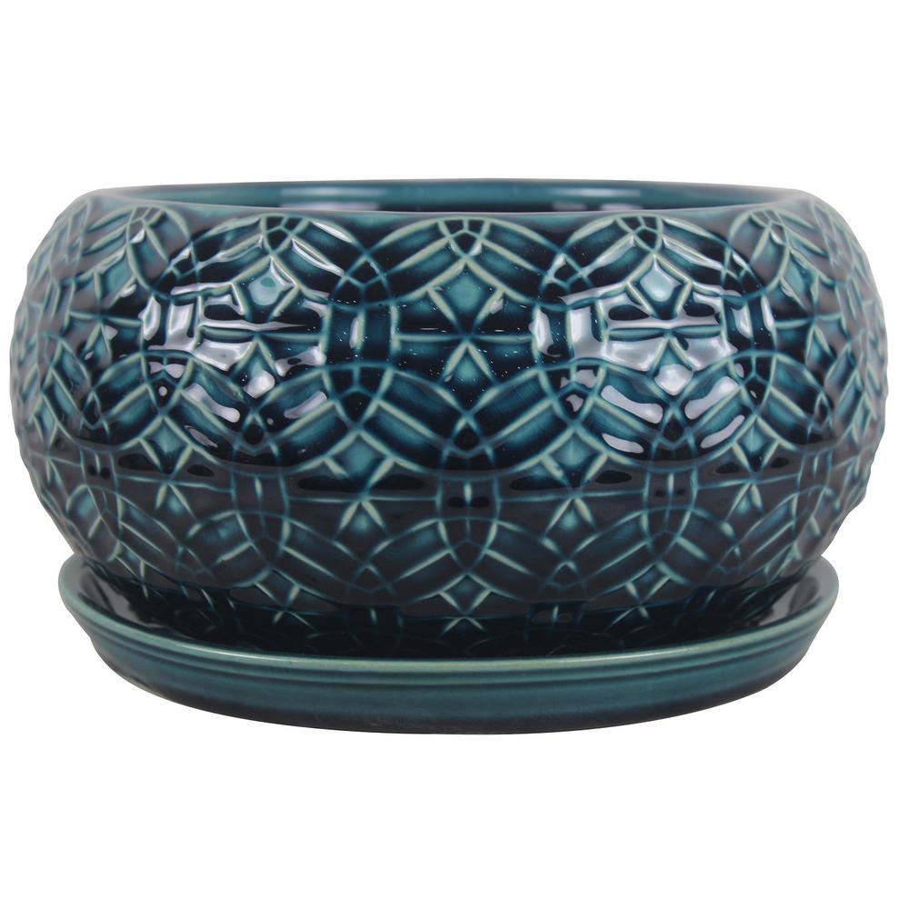 10 in. Dia Blue Rivage Ceramic Bowl Planter