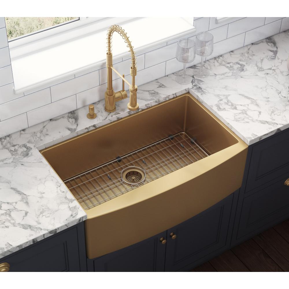 Ruvati Farmhouse Apron Front Stainless Steel 36 In Single Bowl Kitchen Sink In Brass Tone Matte Gold Rvh9880gg The Home Depot