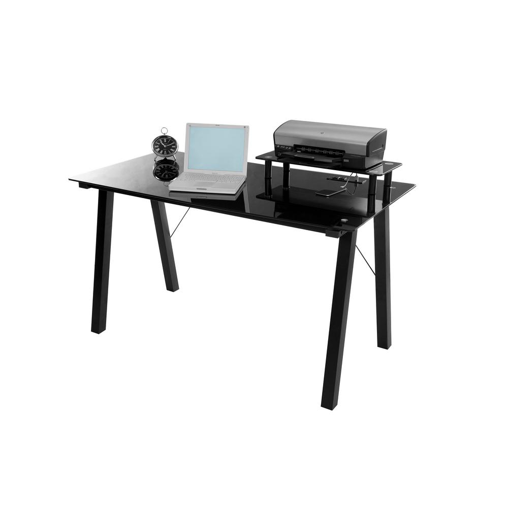 Onespace Simply Glass Desk With Desktop Printer Stand And Usb And