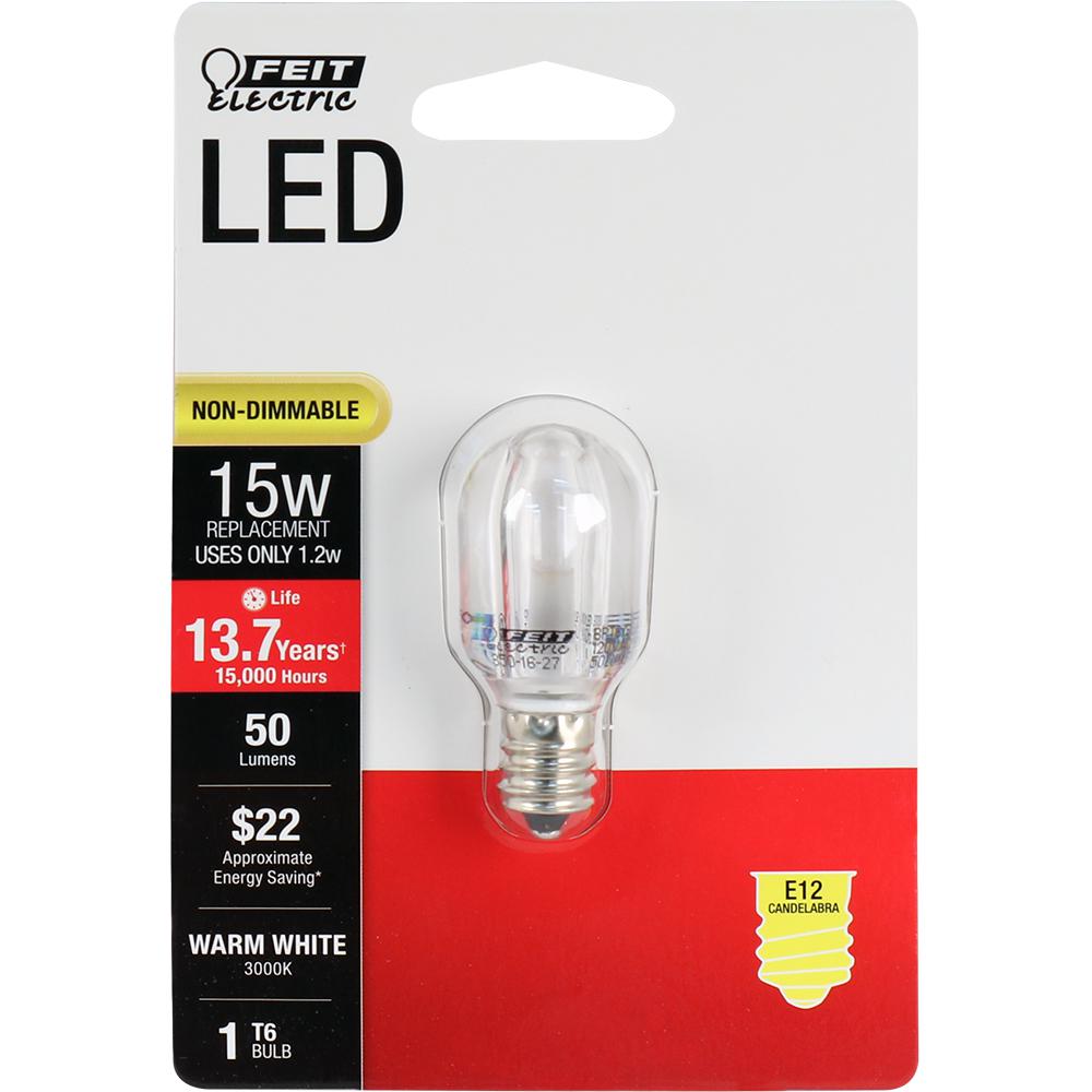 Feit Electric 15w Equivalent Warm White 3000k T6 Candelabra Led Picture Frame Indicator Light Bulb 12 Pack