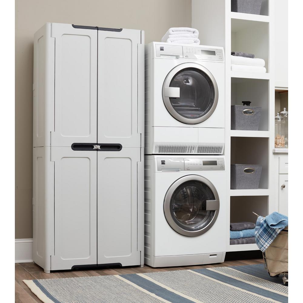 Hdx 36 In H X 30 In W X 19 In D Stackable Utility Base Wall Freestanding Cabinet In Light Grey 233136 The Home Depot