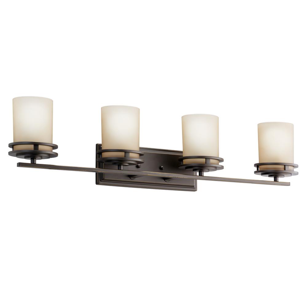 Kichler Hendrik 12 In 4 Light Olde Bronze Vanity Light With Etched Glass Shade 5079oz The Home Depot