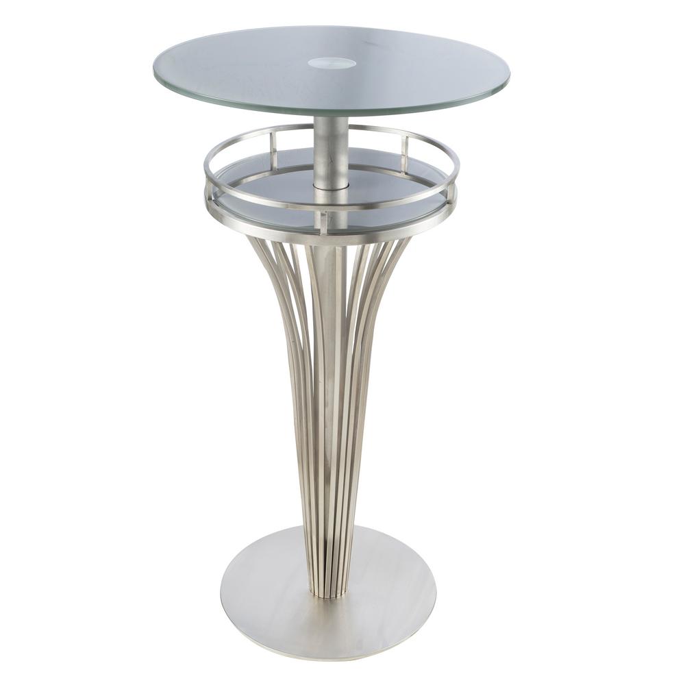 Armen Living Yukon Brushed Stainless Steel And Gray Frosted Gl Armen Living Yukon Brushed Stainless Steel And Gray Frosted Gl Contemporary Bar Table
