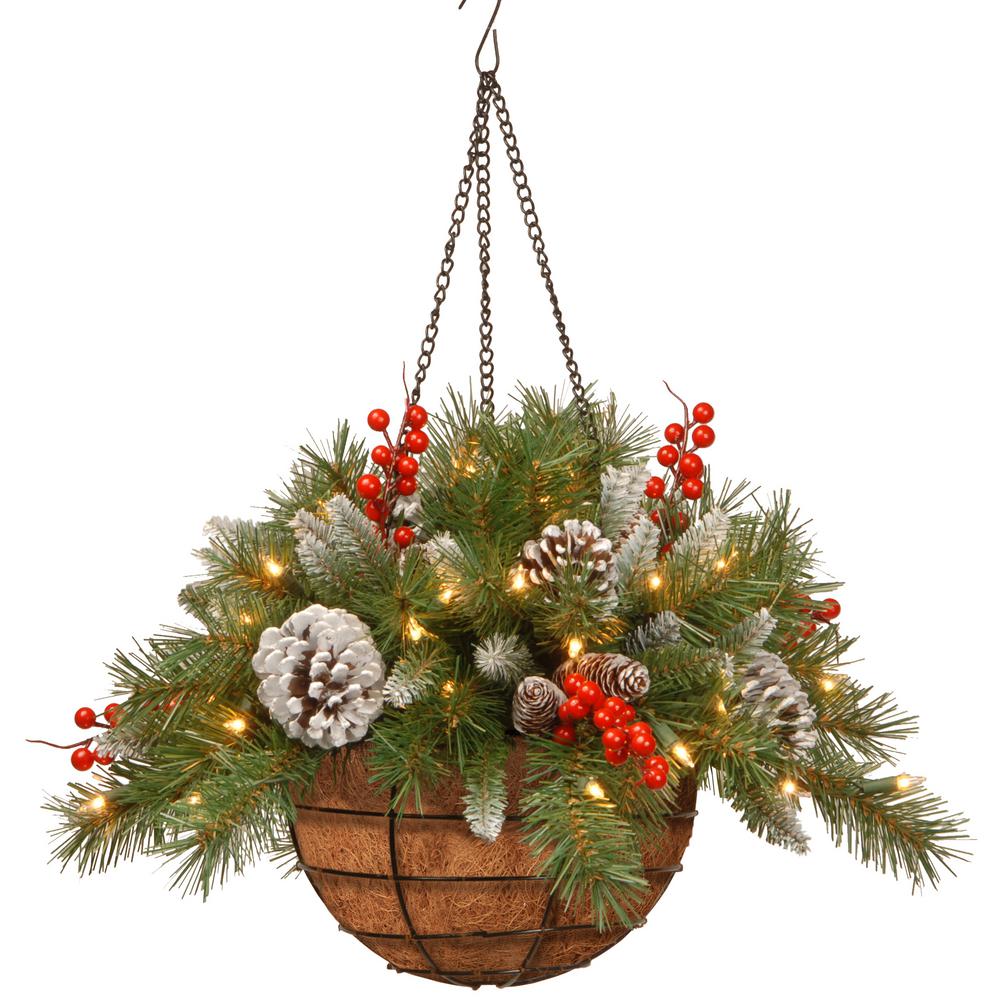 National Tree Company 20 In Frosted Berry Hanging Basket With Frosted Berry Hanging Basket With Battery Operated Warm White Led Lights Frb 20hlw B1 The Home Depot
