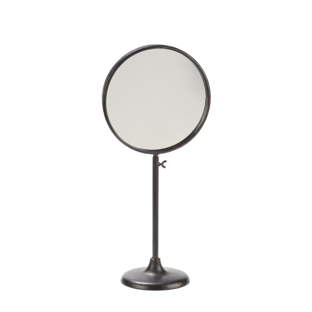 Industrial Round Brown Burnished Tabletop Mirror