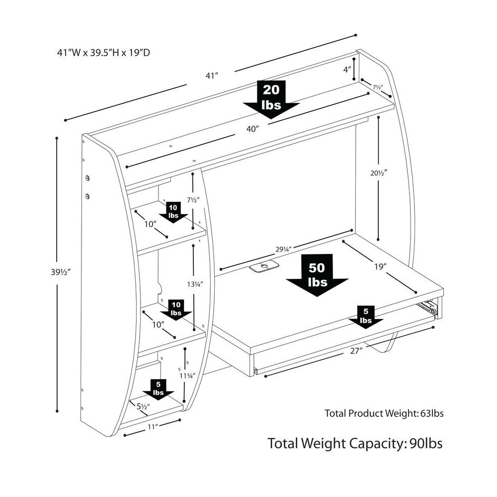 Prepac White Floating Desk w//Storage /& Keyboard Tray WEHW-0201-1 Computer Desk