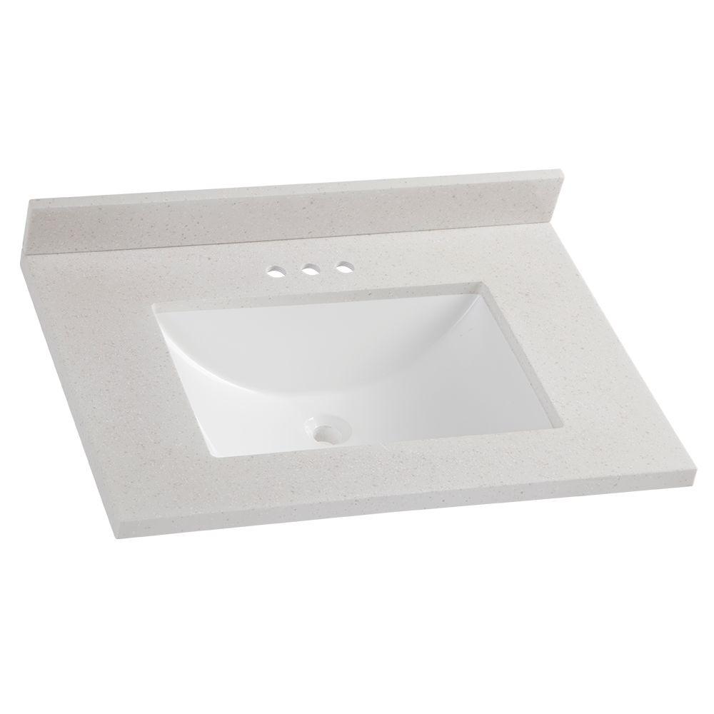 Glacier Bay 31 In W X 22 D Solid Surface Vanity Top Anium D Solid Surface Vanity Top In Anium With White Sink