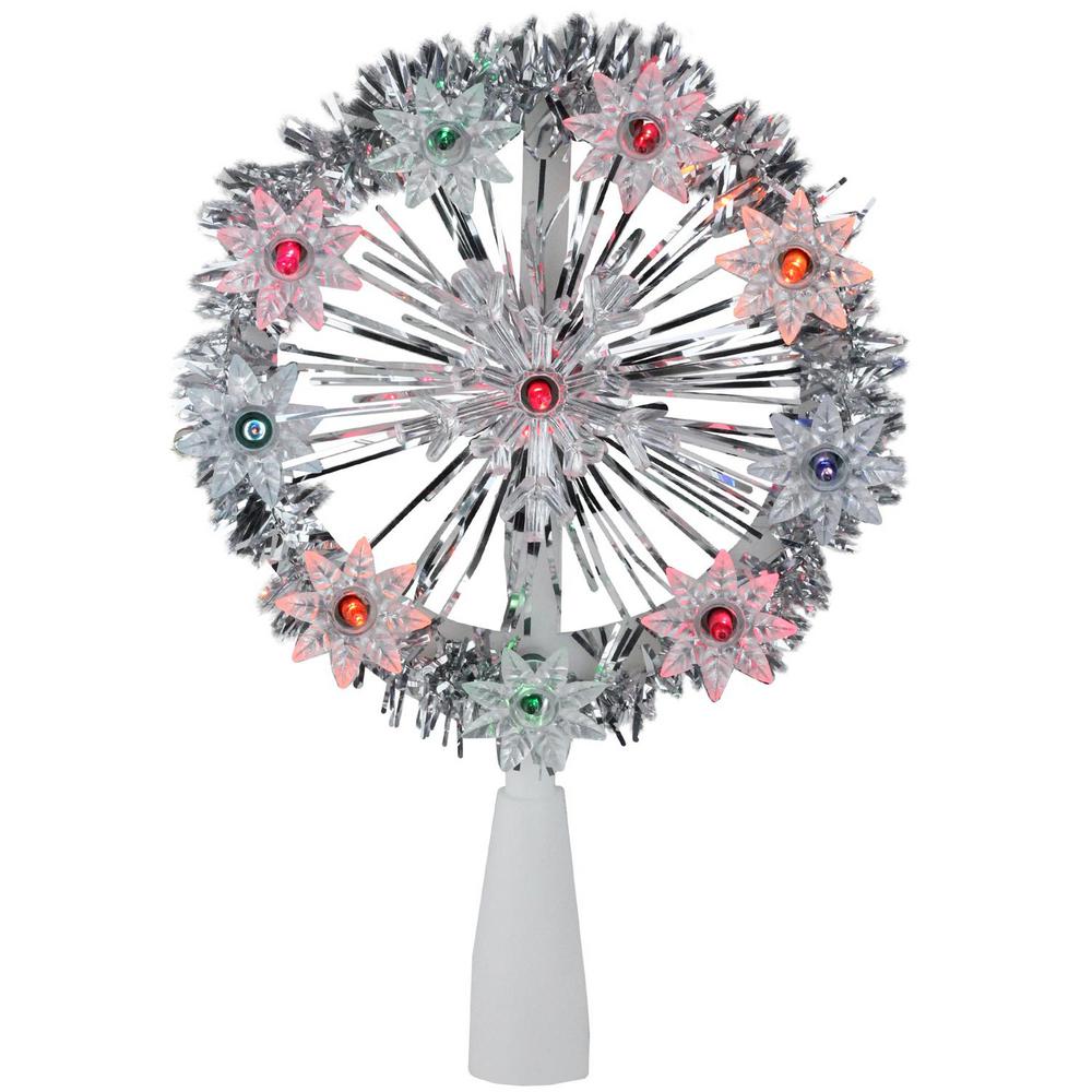 Northlight 7 in. Silver Tinsel Snowflake Starburst Christmas Tree Topper - Multi Lights-32606339 ...