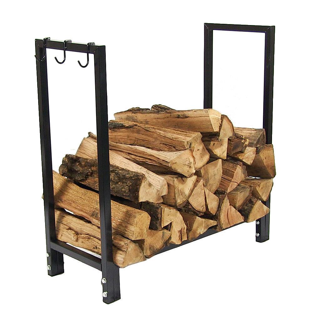 Sunnydaze Outdoor Steel Firewood Log Rack Holder with Weather-Resistant Heavy-Duty Polyester Log Rack Cover - 30" - Black