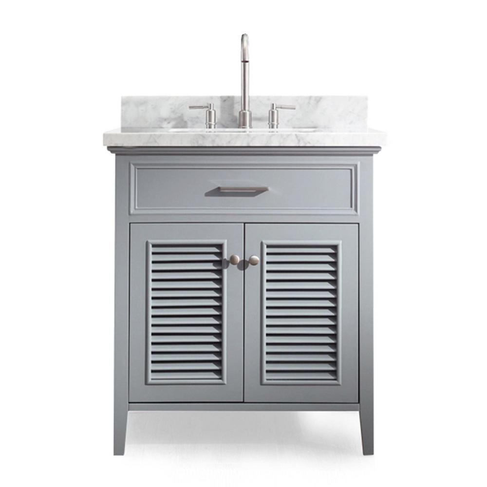 Undermount 29 31 In Ariel Vanities With Tops Bathroom Vanity In Grey With Marble Top Carrara White