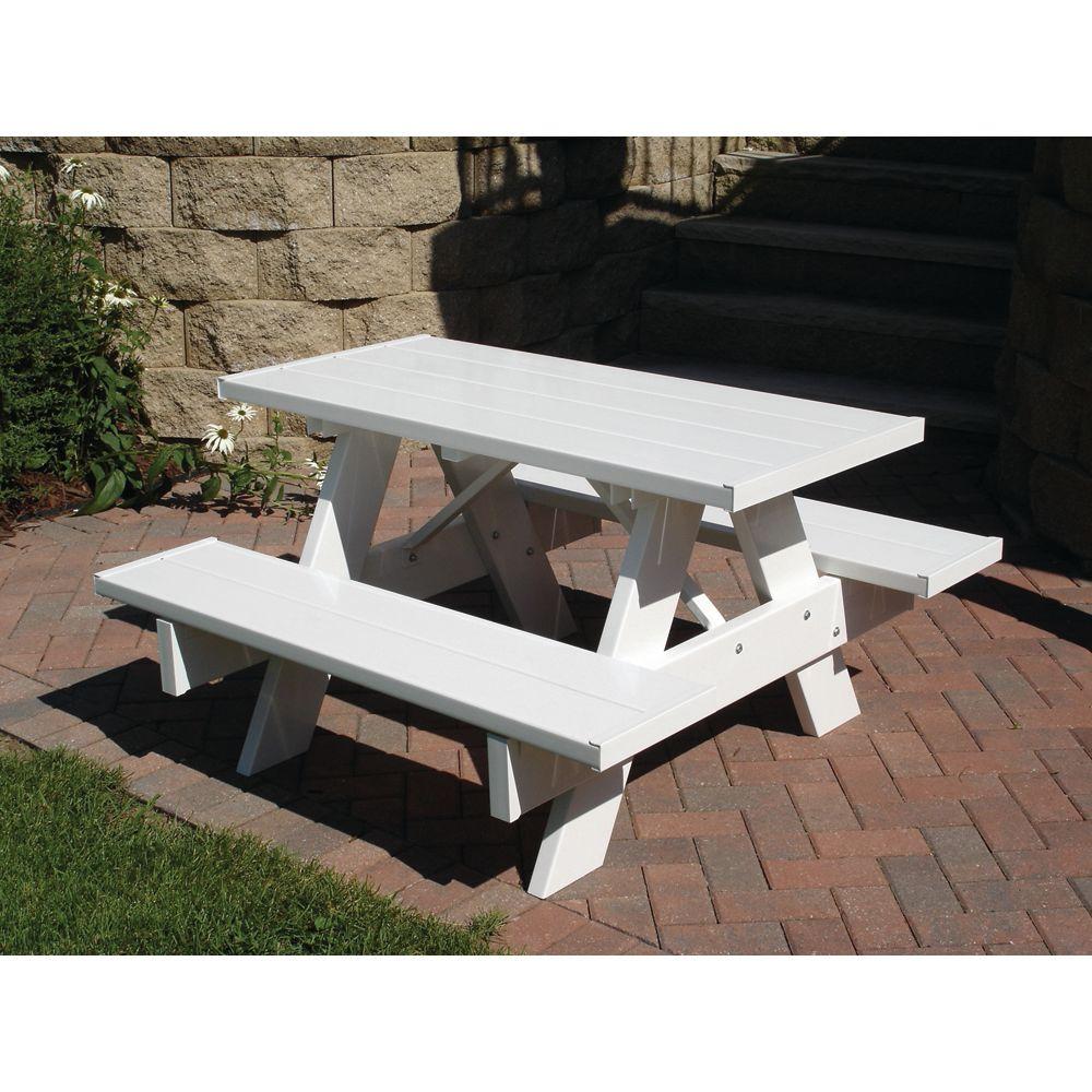 Dura Trel 4 Ft White Vinyl Patio Kids Picnic Table 11127 The