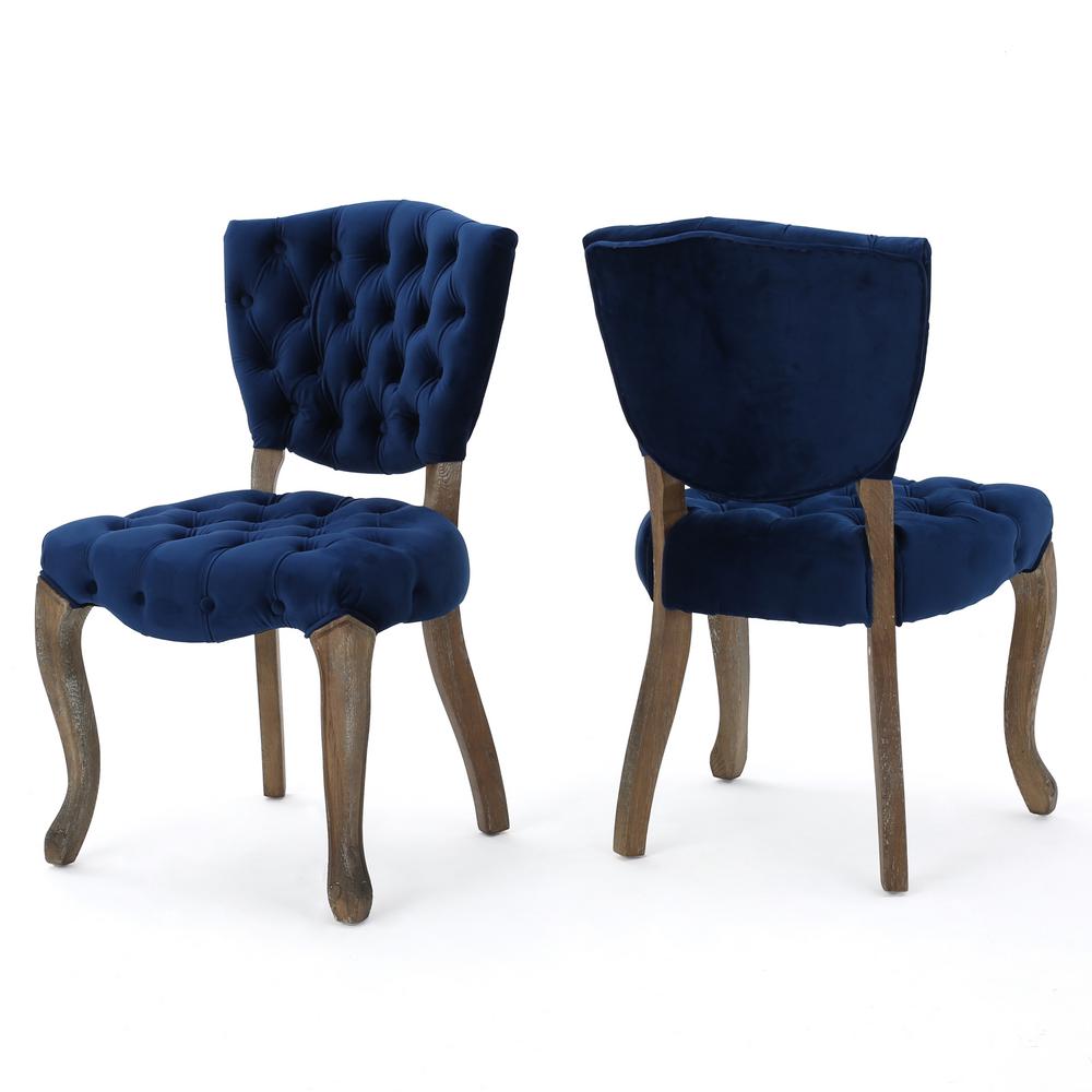 Bates Navy Blue Velvet Tufted Parsons Chair (Set of 2) 20587 The Home