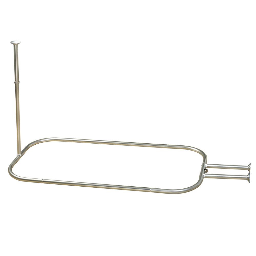 No Rust 58 In Aluminum Oval Rectangular Hoop Shower Rod For Claw Foot And Standalone Bathtubs In Brushed Nickel