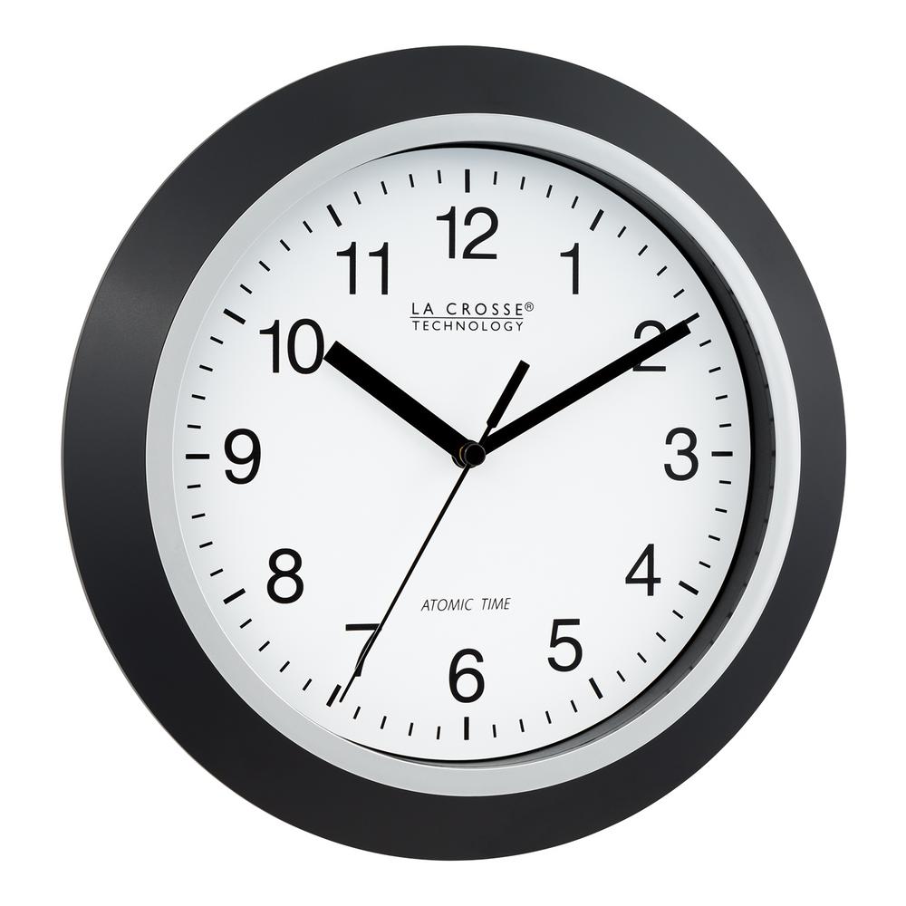 La Crosse Technology 10 in. H Round Atomic Analog Wall Clock in Black WT3102BINT The Home Depot