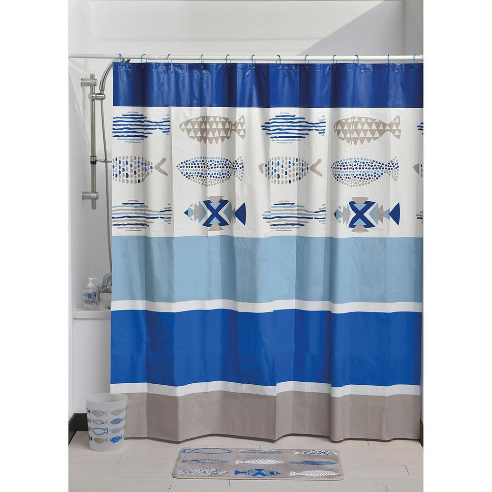 71 In X 71 In Blue Nautical Printed Peva Liner Shower Curtain