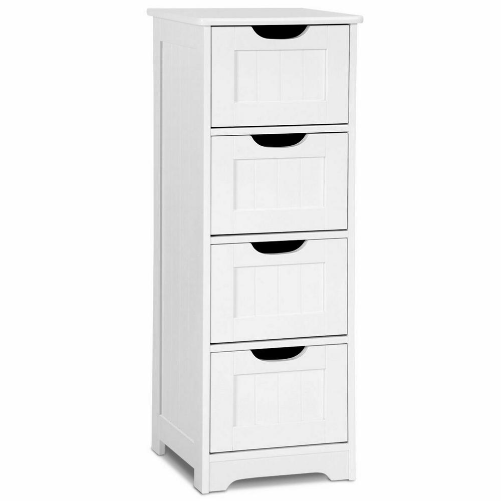 Costway 12 In Bathroom Floor Cabinet Wooden Space Saver Free Standing Storage Side Organizer With 4 Drawers Hw57472 The Home Depot