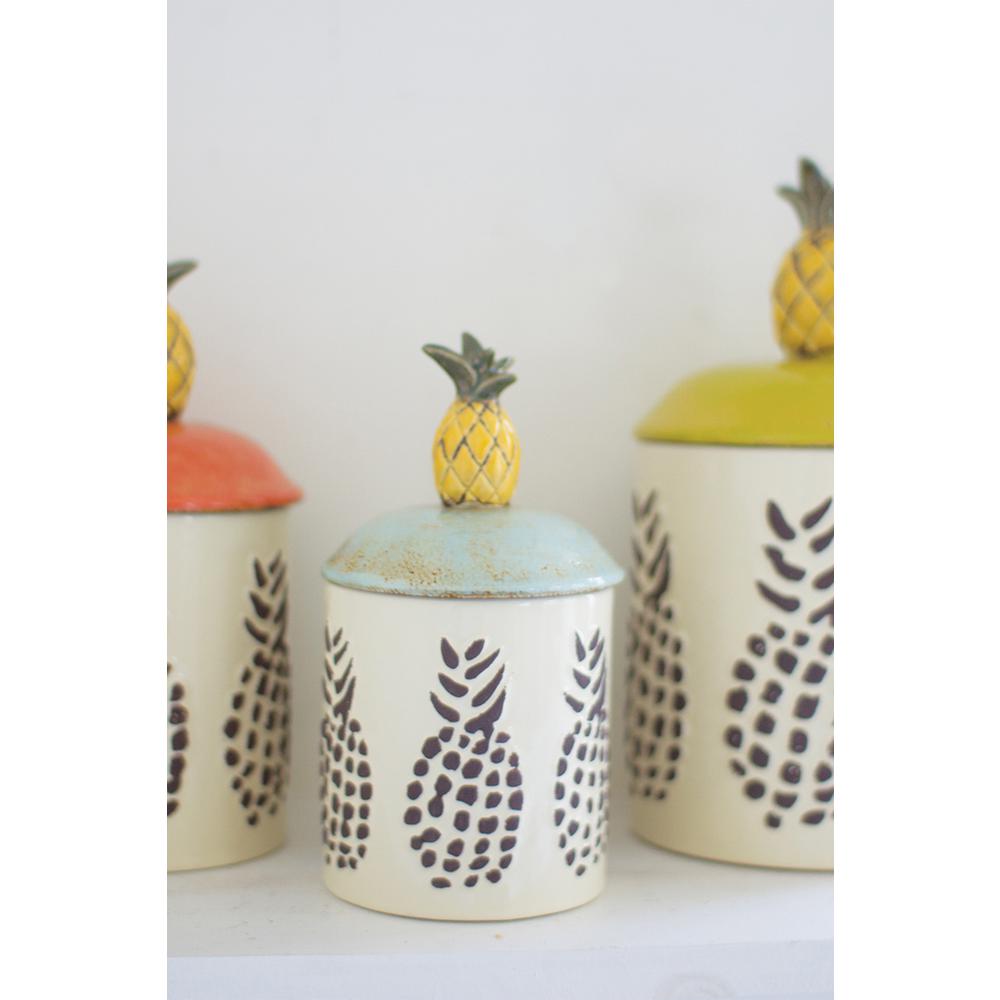 6 Piece Ceramic Pineapple Canisters Set Of 3 Cdv1826 The Home