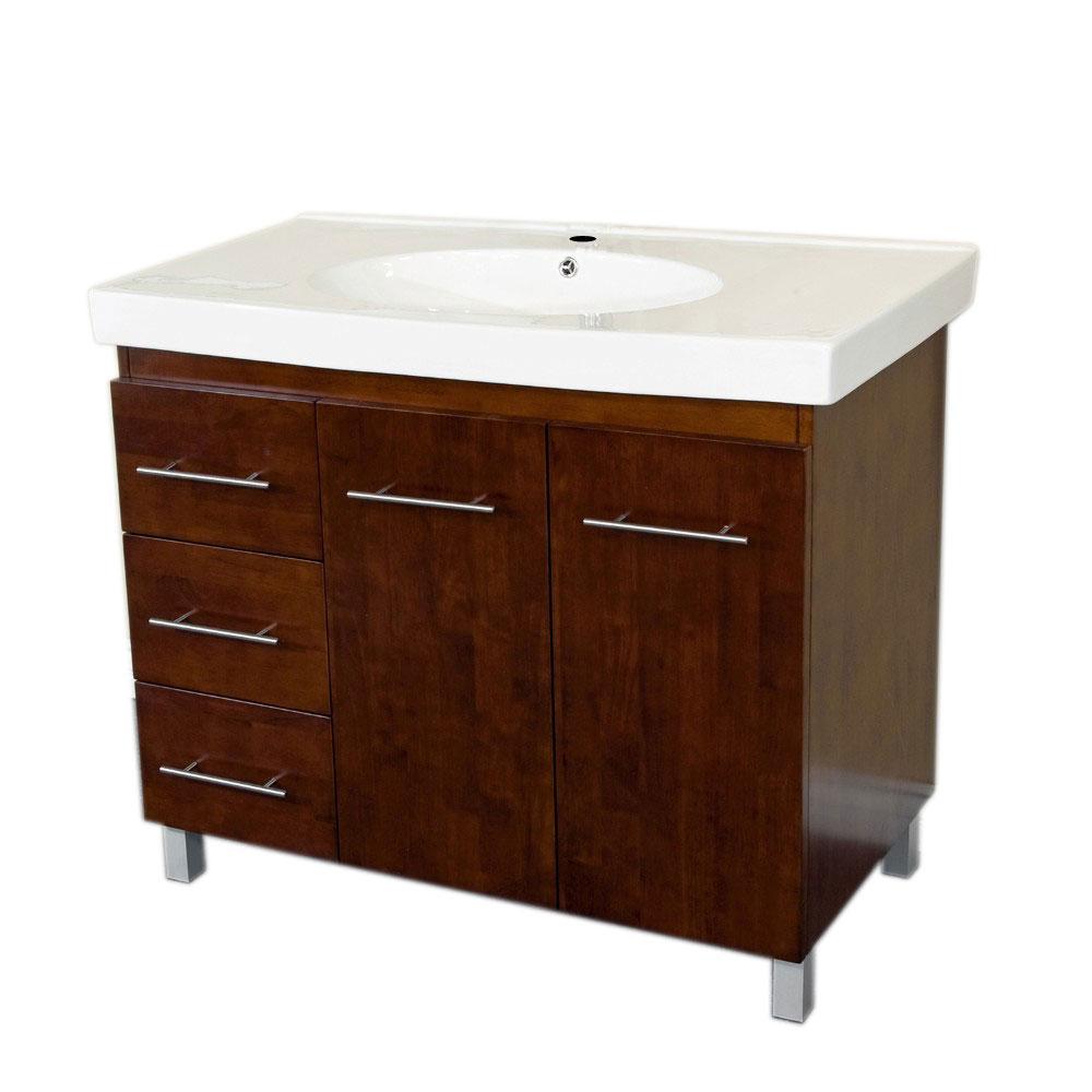 Bellaterra Home Beaumont 39 6 In W X 18 9 In D Single Vanity In Walnut With Ceramic Vanity Top In White With White Basin 203129 W L The Home Depot