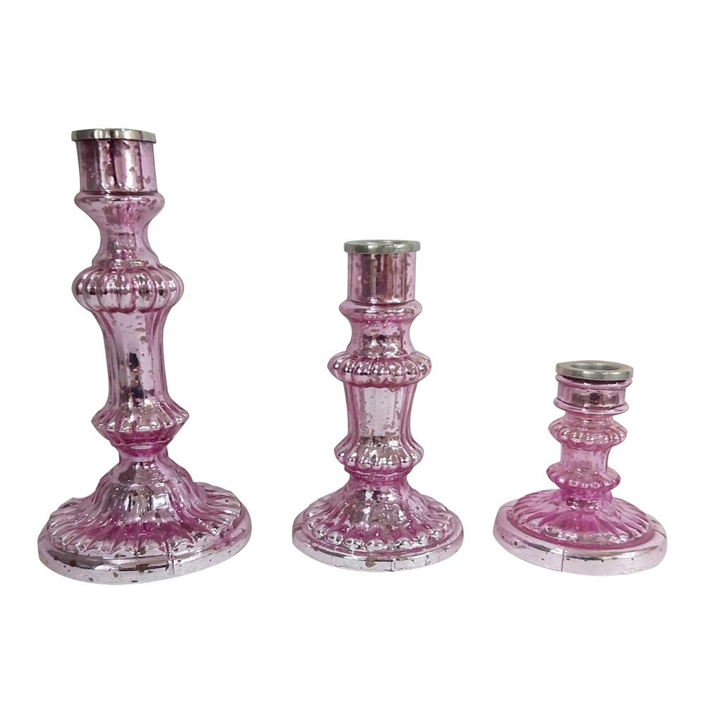 A & B Home Luminary Treasures Antique Pink Candle Holders (Set of 3