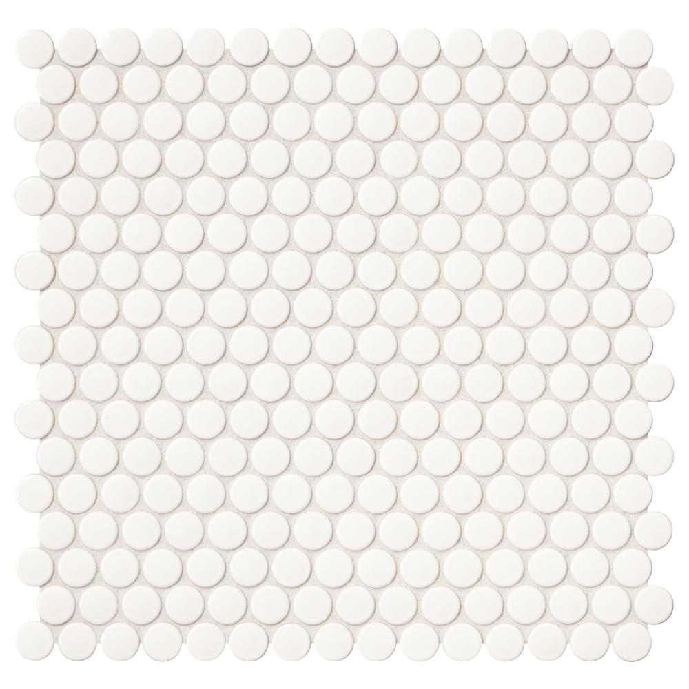 Finesse Glossy White 12 in. x 13 in. x 6.35 mm Porcelain Penny Round Mosaic Wall Tile (1.06 sq. ft. / piece)