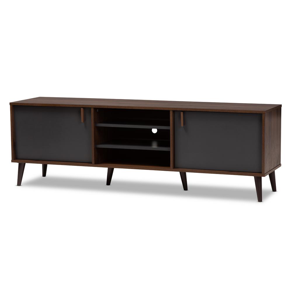 Baxton Studio Samuel Walnut Brown And Dark Gray Tv Stand 148 8669 Hd The Home Depot