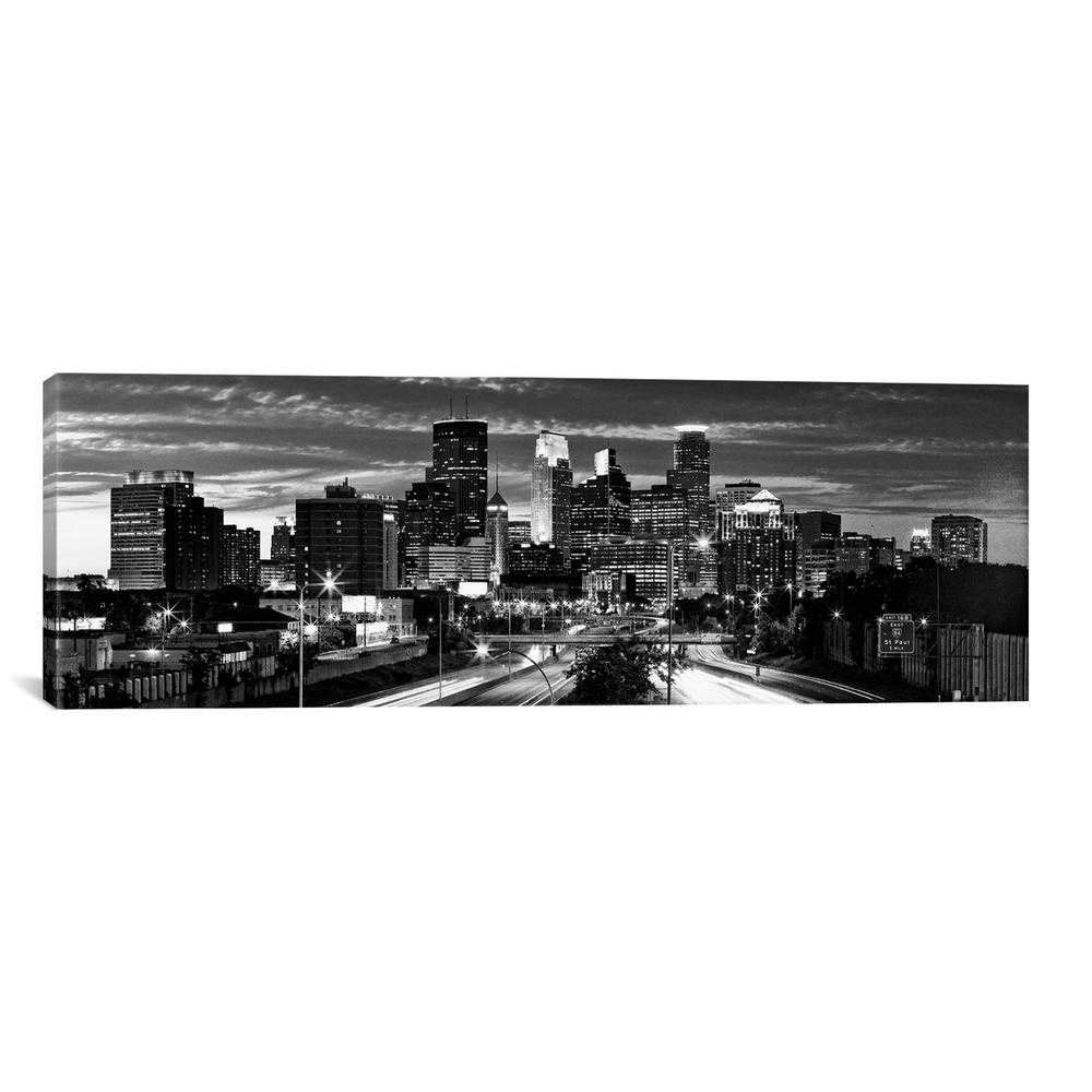 Icanvas Minneapolis Panoramic Skyline Cityscape Black White Evening By Unknown Artist Canvas Wall Art 6181 3pc3 36x12 The Home Depot