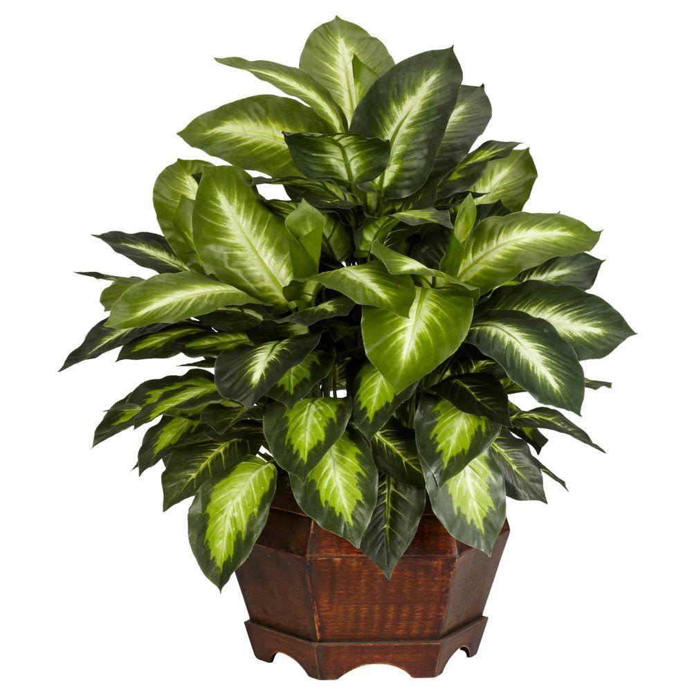 Artificial Foliage Topiaries Outdoor Decor The Home Depot 24 In H Green Golden Dieffenbachia Silk Plant