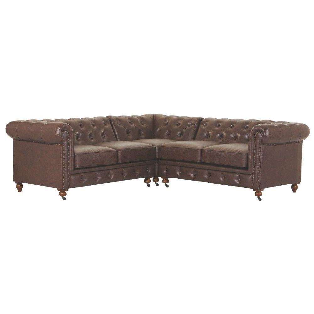 Home Decorators Collection Gordon Brown Leather Sofa 0849400760 Gordon 3 Piece Bonded Leather Brown Sectional