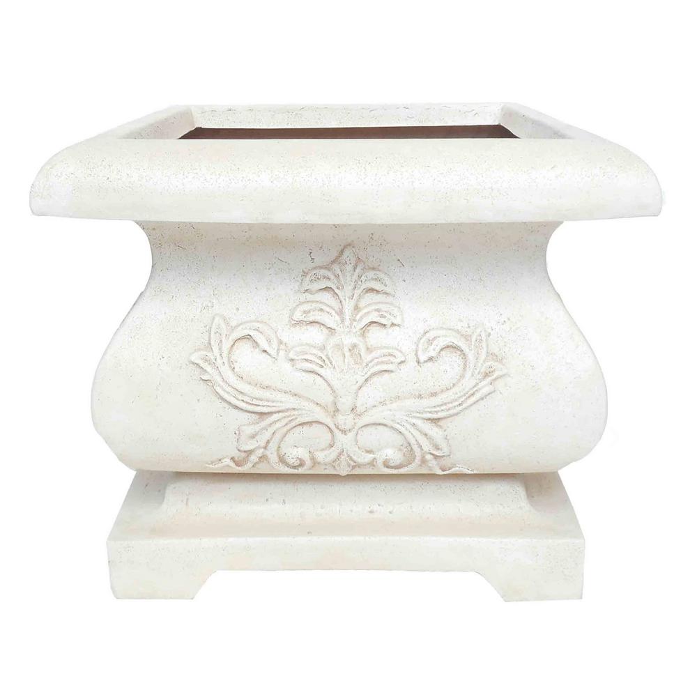 MPG 21 in. sq. Aged White Cast Stone Bombe PlanterPF4885AW The Home
